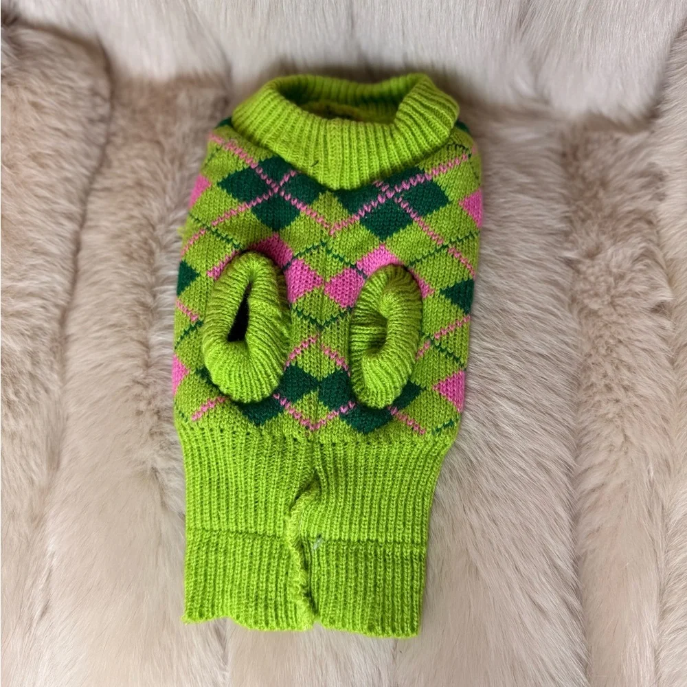 Green and Pink Argyle Dog Sweater